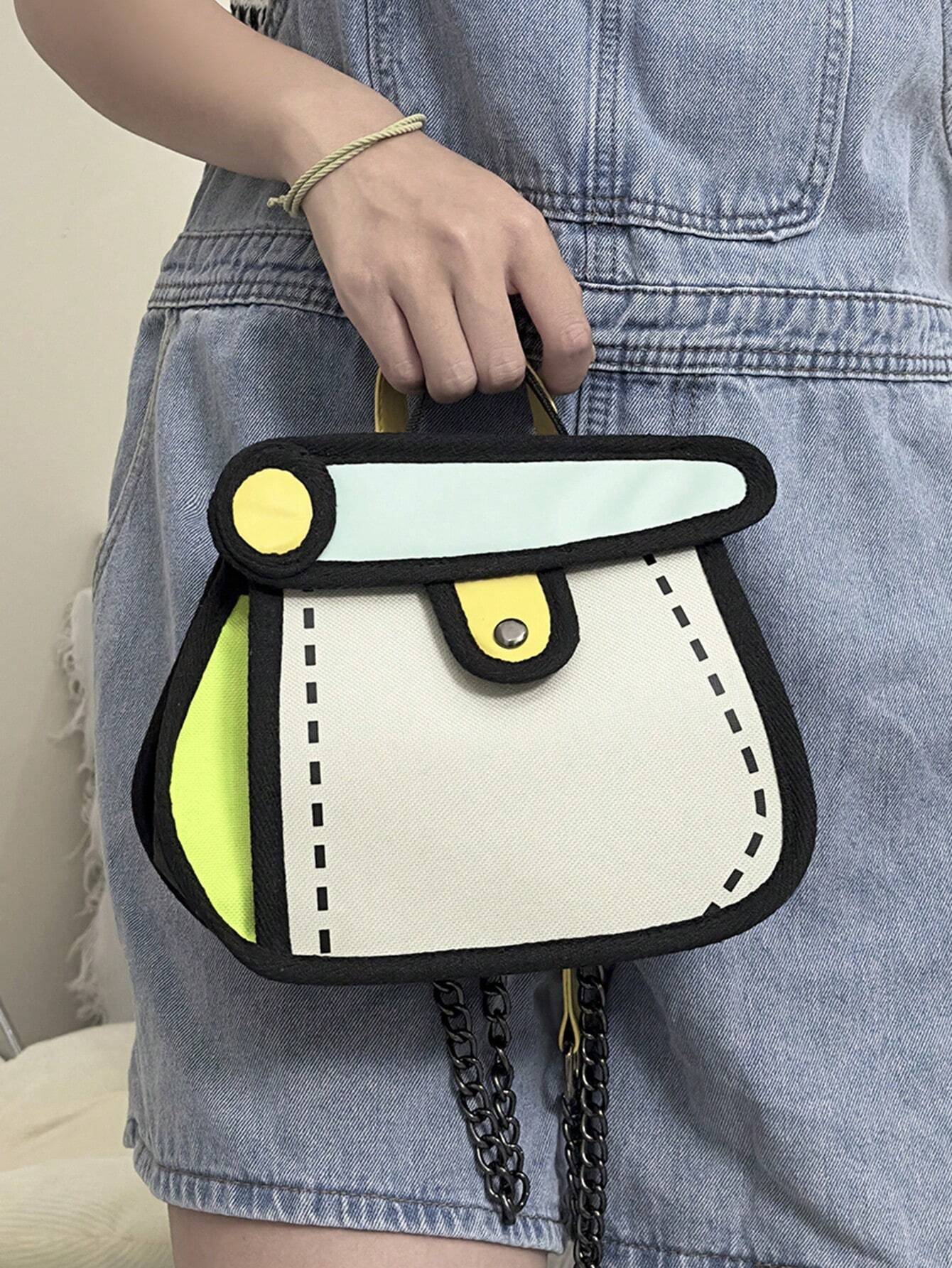 Bag Girl Anime Cartoon Girl's Heart 2D Cute Shaped Cake Handbag shein