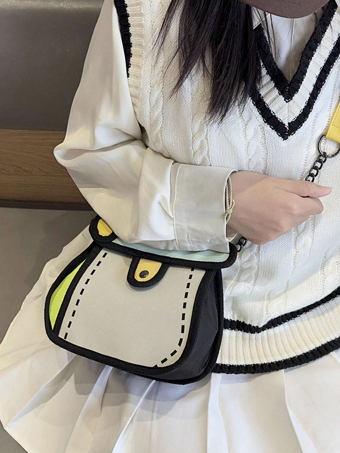 Bag Girl Anime Cartoon Girl's Heart 2D Cute Shaped Cake Handbag shein