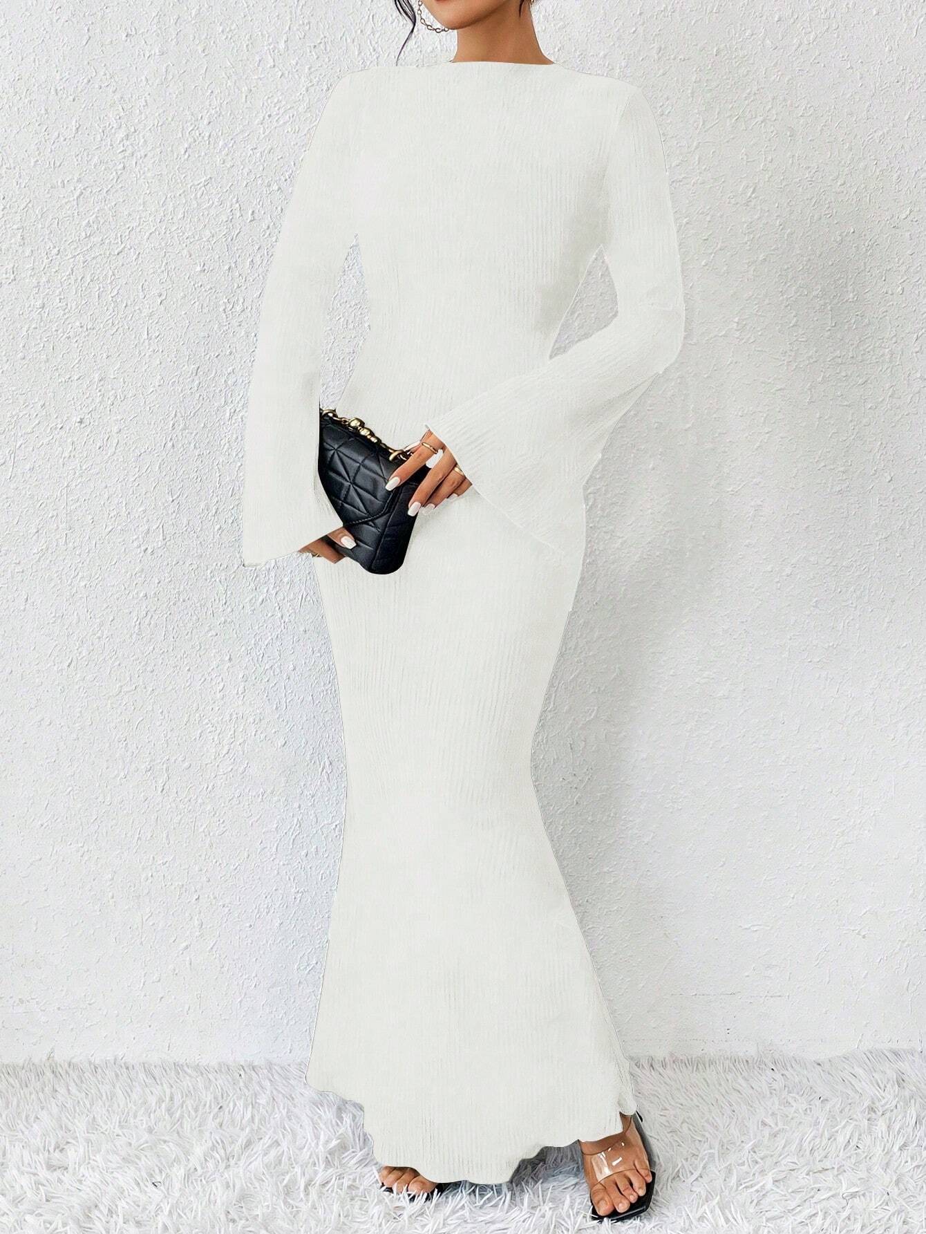 Rafferiza Solid Color Long Bell Sleeve Women's Dress shein