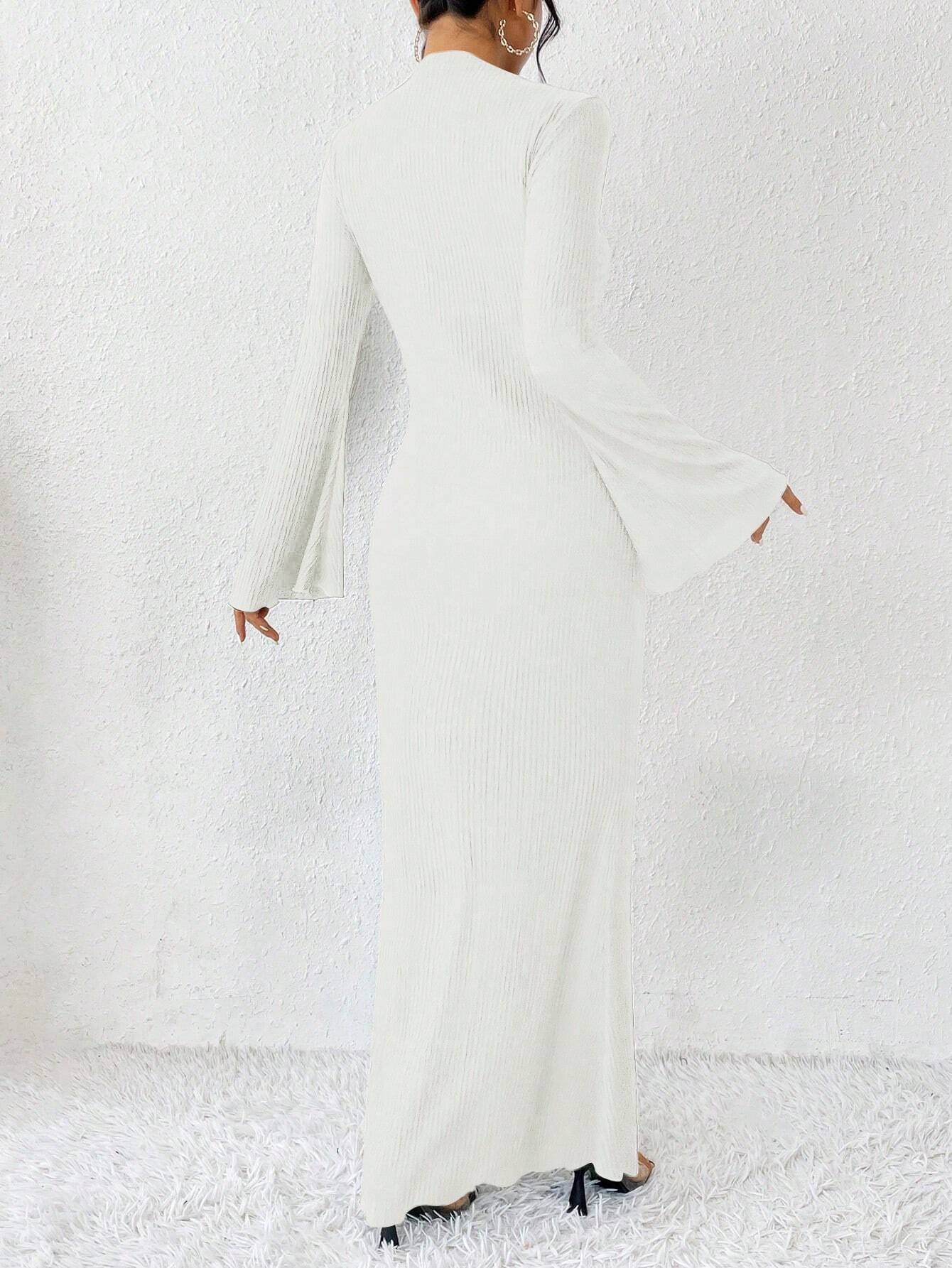 Rafferiza Solid Color Long Bell Sleeve Women's Dress shein