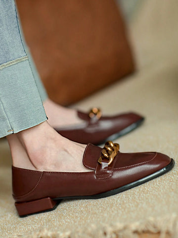 Women's Flat Loafers With Retro Square Toe Design