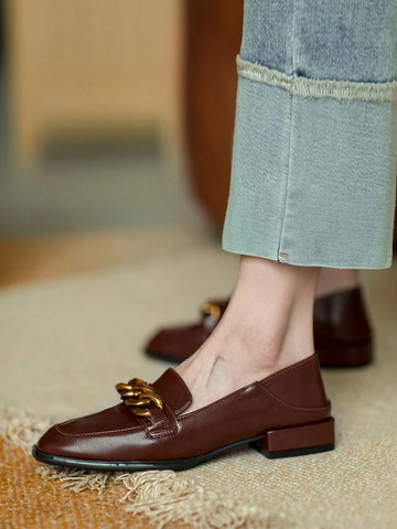 Women's Flat Loafers With Retro Square Toe Design