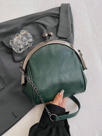 Leisure Retro Dark Green PU Clip Bag With Dual Metal Chain shein