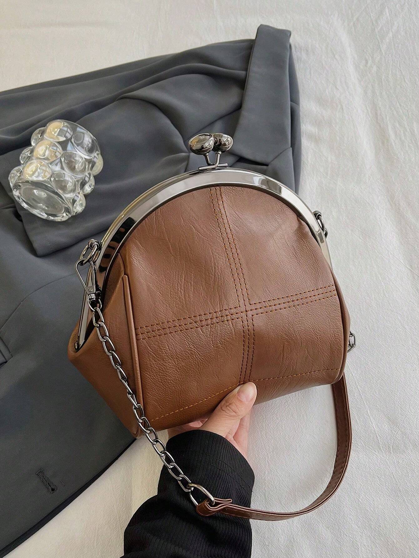 Leisure Retro Dark Green PU Clip Bag With Dual Metal Chain shein