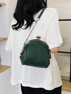 Leisure Retro Dark Green PU Clip Bag With Dual Metal Chain shein