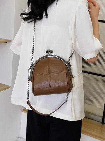 Leisure Retro Dark Green PU Clip Bag With Dual Metal Chain