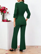 Clasi Ladies Belted Three-quarter Sleeve Suit With Pleats shein