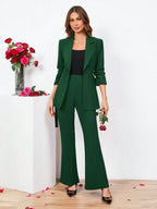 Clasi Ladies Belted Three-quarter Sleeve Suit With Pleats shein