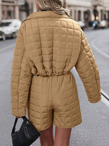 Frenchy Drop Shoulder Quilted Jacket & Shorts shein