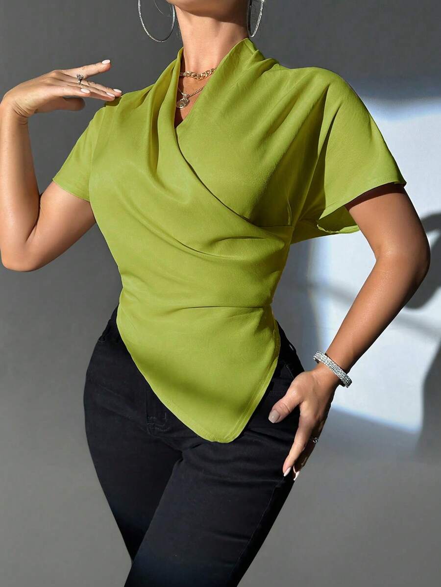 Rafferiza Women's Solid Color Simple Daily Short Sleeve Shirt