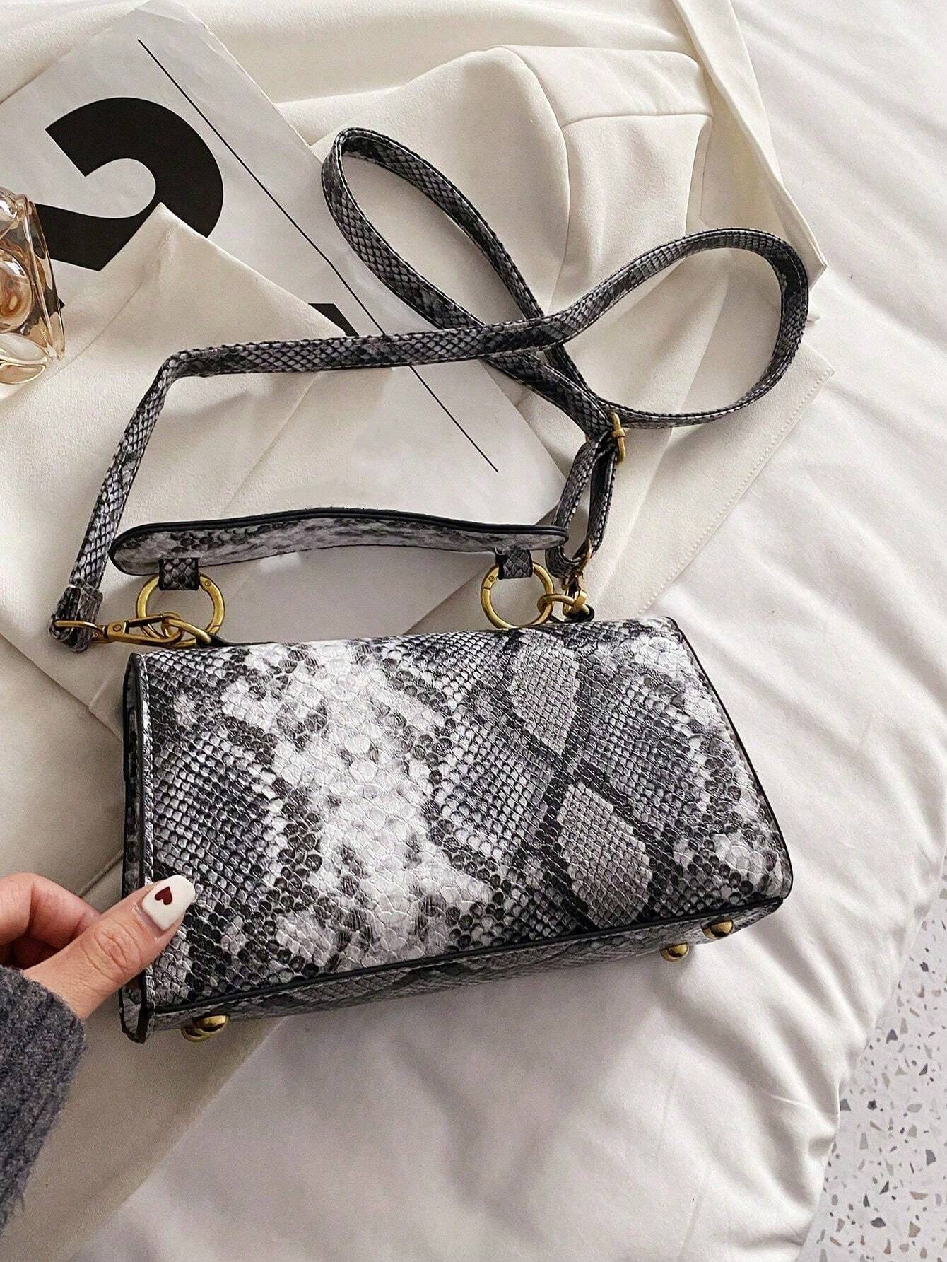 Fashionable Trend, High-End Texture, Light Luxury, Snake Print Niche Design, Versatile Handheld, Detachable Shoulder Cross shein