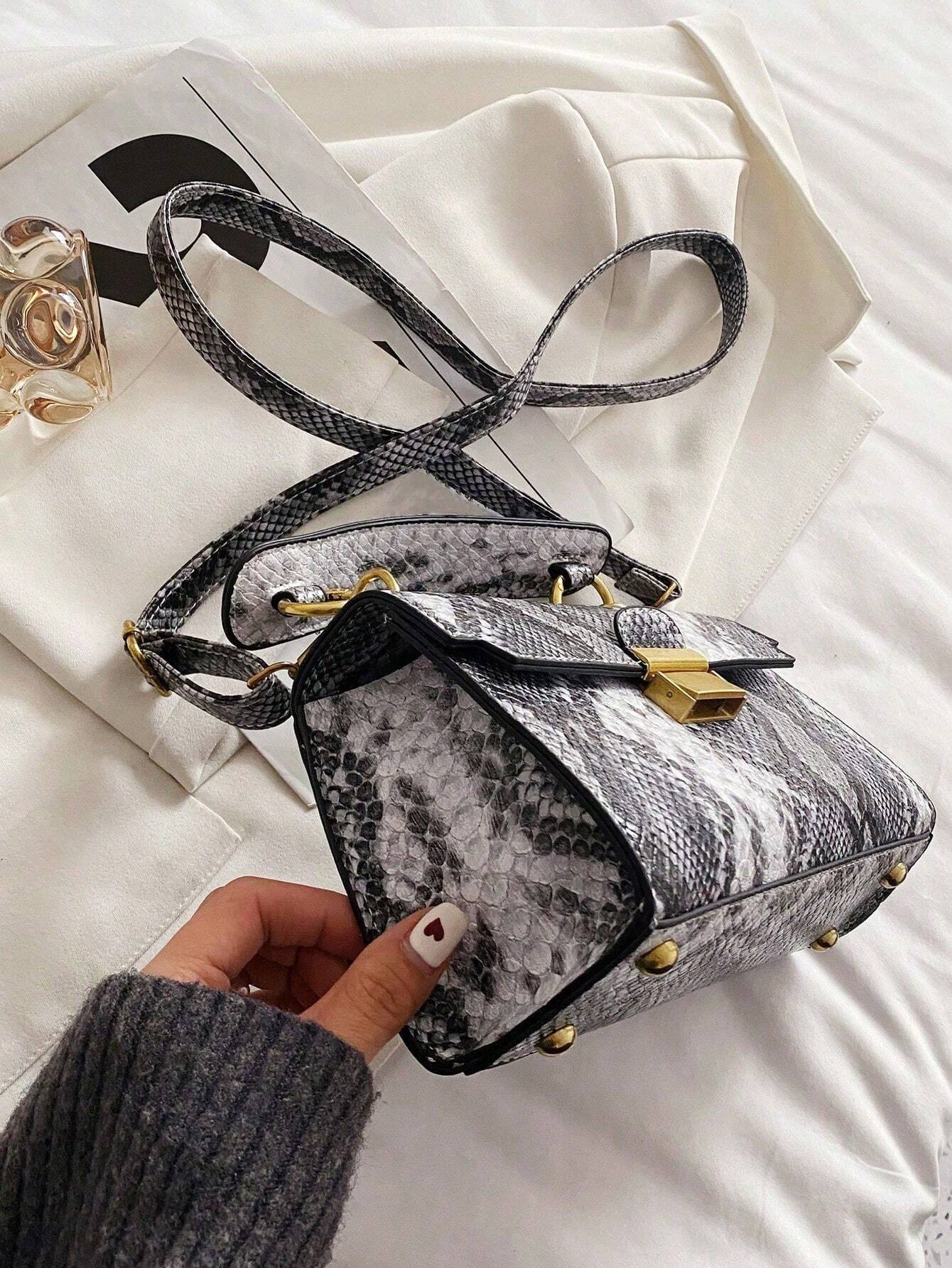 Fashionable Trend, High-End Texture, Light Luxury, Snake Print Niche Design, Versatile Handheld, Detachable Shoulder Cross shein