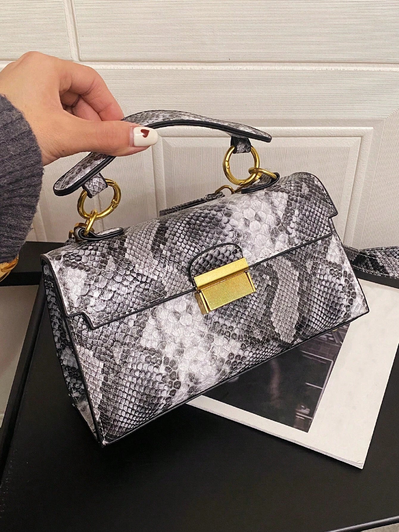 Fashionable Trend, High-End Texture, Light Luxury, Snake Print Niche Design, Versatile Handheld, Detachable Shoulder Cross shein