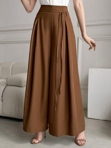 Modely Women's Casual Solid Color Wide Leg Pants shein