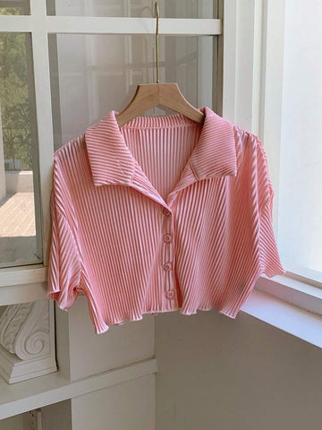 Y2K Style Short Cropped Pleated Shirt