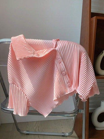Y2K Style Short Cropped Pleated Shirt
