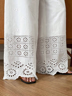 Women's Holiday Leisure Solid Color Hollow Out Embroidery Wide Leg Pants shein
