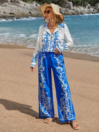 VCAY Ladies' Simple Printed Daily Top And Pants Two-Piece Set shein
