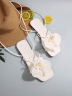 French Flower Strap Flat Slippers shein