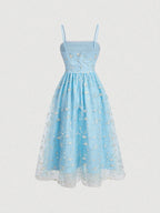 MOD Ladies' Floral Embroidery Splicing Mesh Cami Dress shein