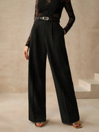Anewsta Black City Modern Loose Straight Suit Pants With Belt For Work And Commute shein