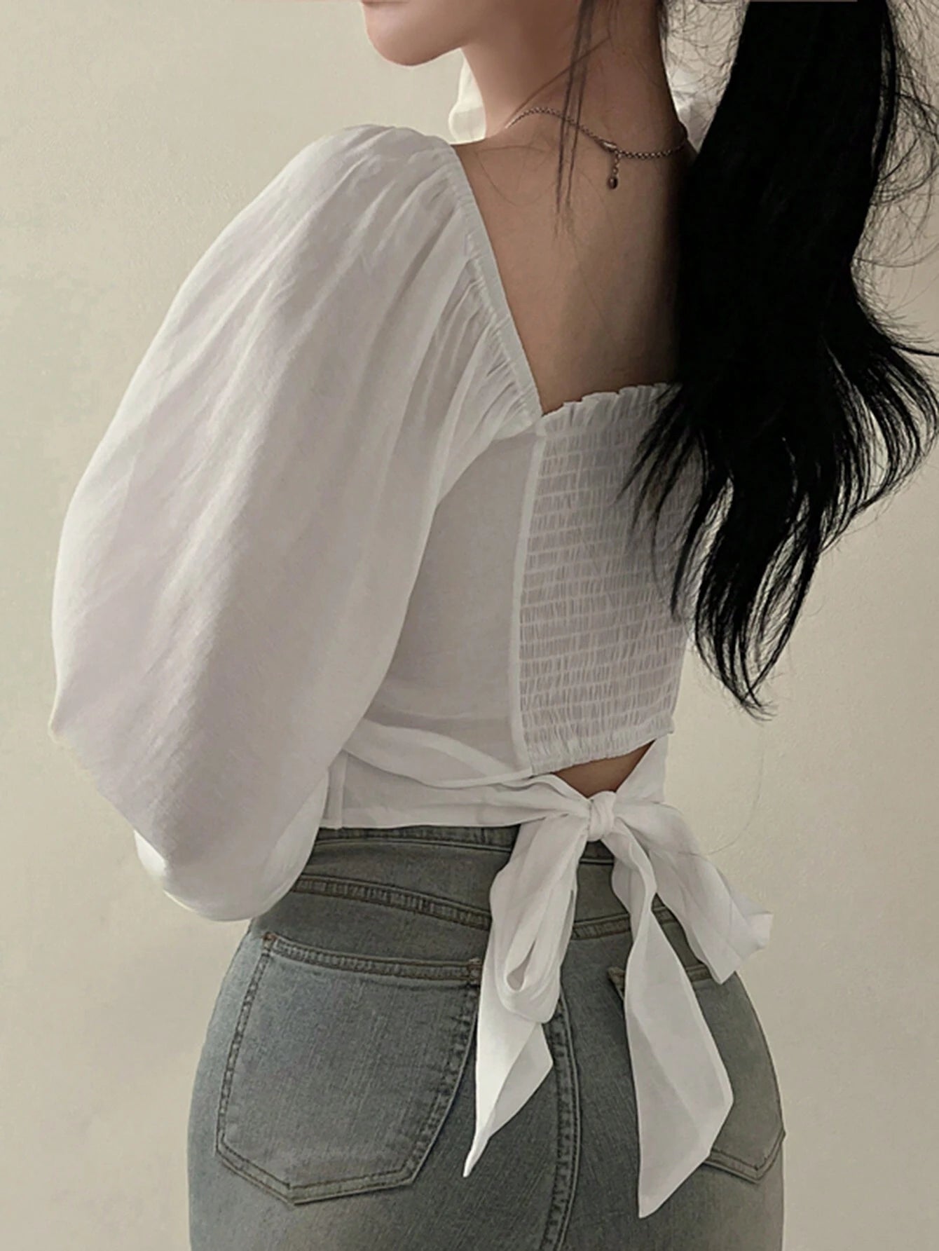 DAZY Women's Mushroom Edging Pleated Bell Sleeve Shirt