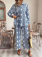 VCAY Ladies' Simple Printed Daily Top And Pants Two-Piece Set shein