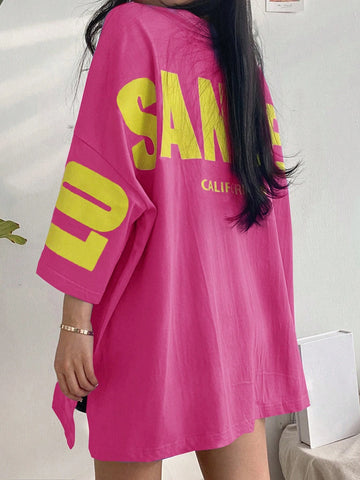 DAZY Letter Graphic Drop Shoulder Oversized Tee shein