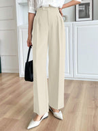 Solid Color Buttoned Straight Leg Regular Fit Casual Pants shein