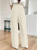 Solid Color Buttoned Straight Leg Regular Fit Casual Pants shein