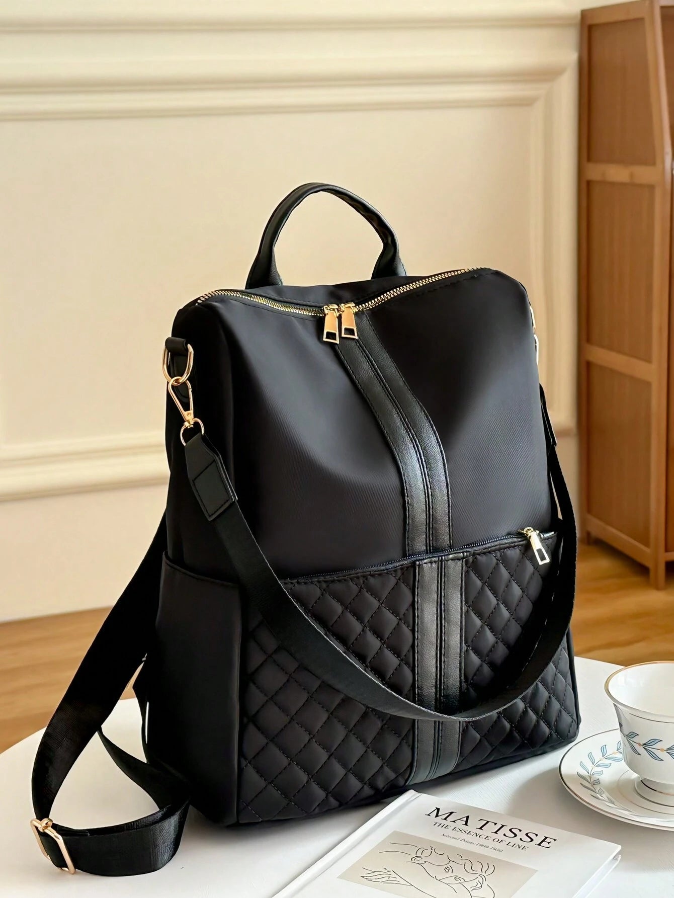 Women's Large Capacity Casual Backpack With Stitching Design shein
