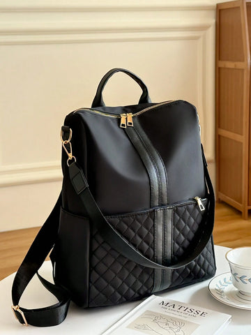 Women's Large Capacity Casual Backpack With Stitching Design