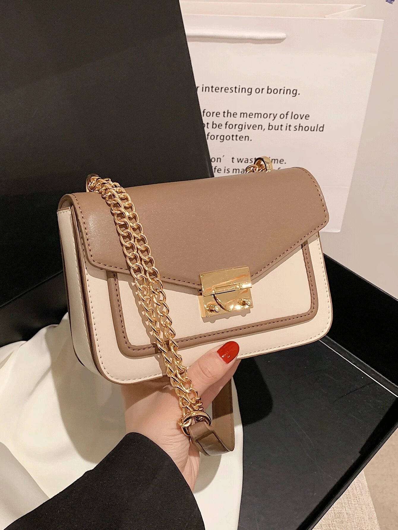 Mini Push Lock Chain Decor Flap Square Bag Shoulder Bag shein