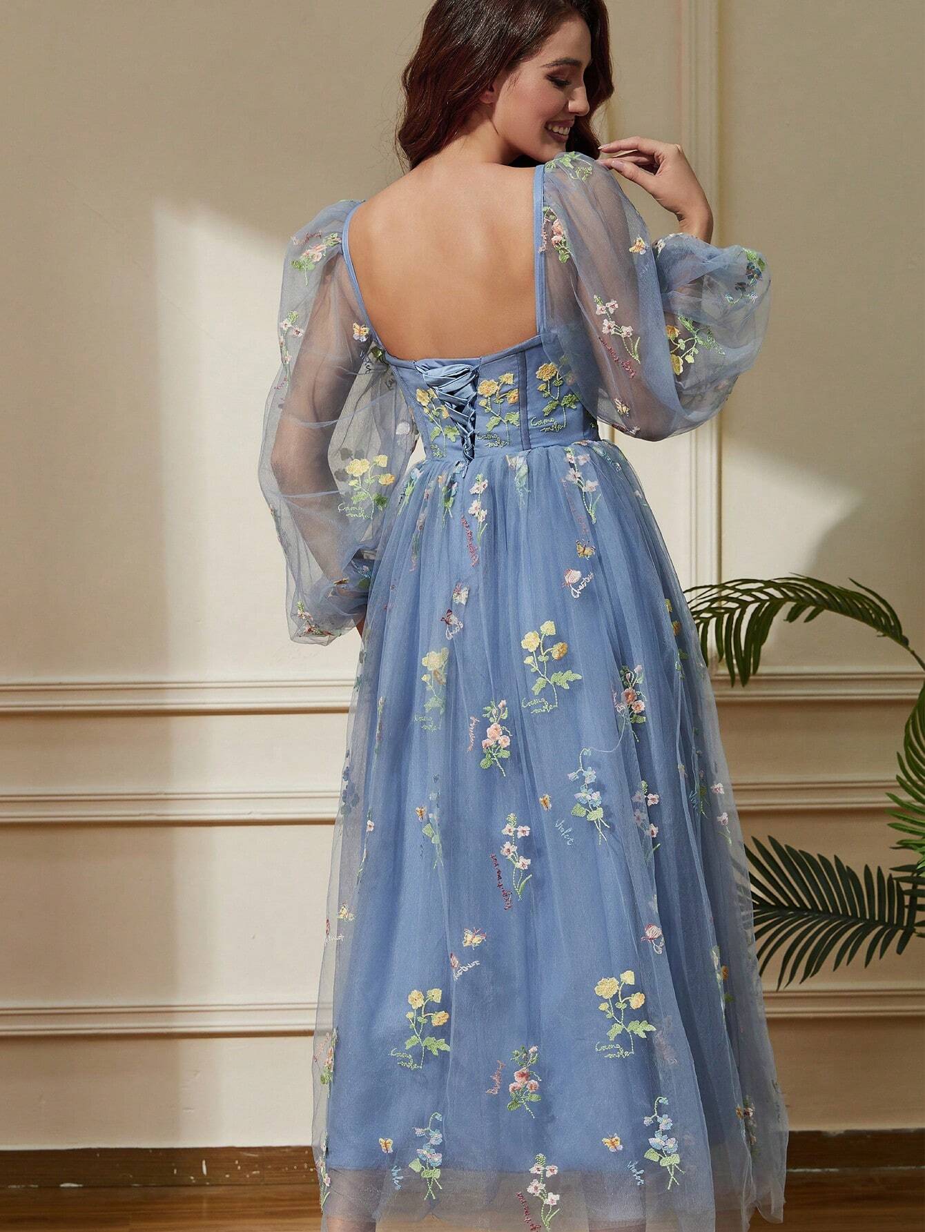 Vintage Prom Dress With Puff Sleeves shein