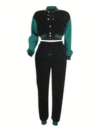 Women's Fashionable Casual Sports Wind Baseball Jacket And Sports Pants Set shein