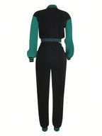 Women's Fashionable Casual Sports Wind Baseball Jacket And Sports Pants Set shein