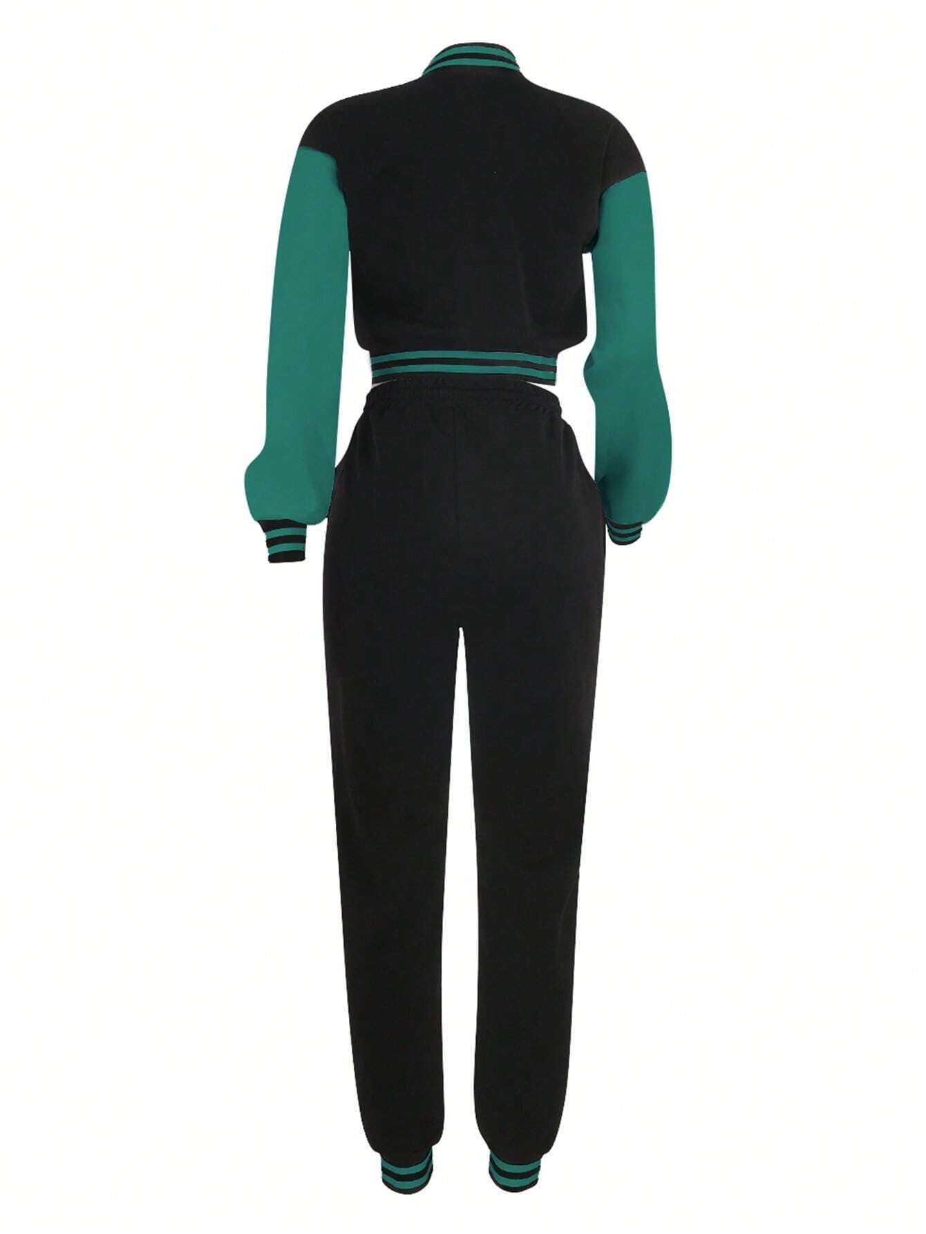 Women's Fashionable Casual Sports Wind Baseball Jacket And Sports Pants Set shein