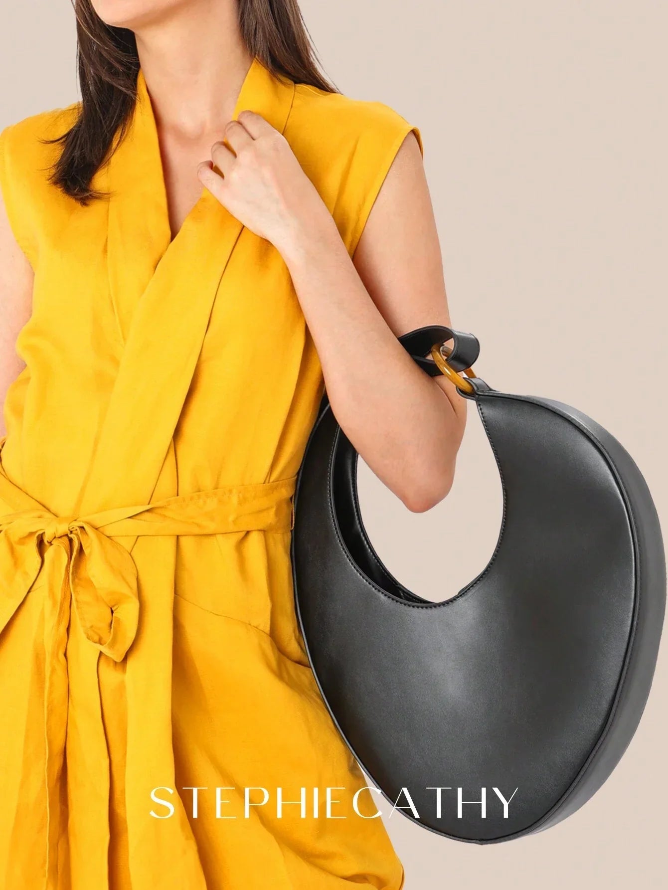 STEPHIECATHY CEZIRA Fashionable, Minimalist, Vintage, Retro, Bohemian Resin Ring Shoulder Strap Hobo Handbag shein