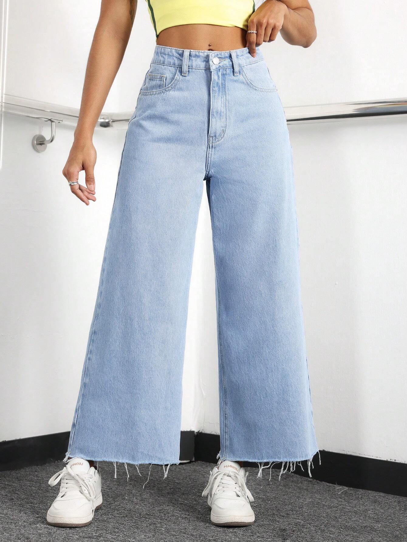 EZwear Women's Casual Daily Wear Wide Leg Denim Pants shein