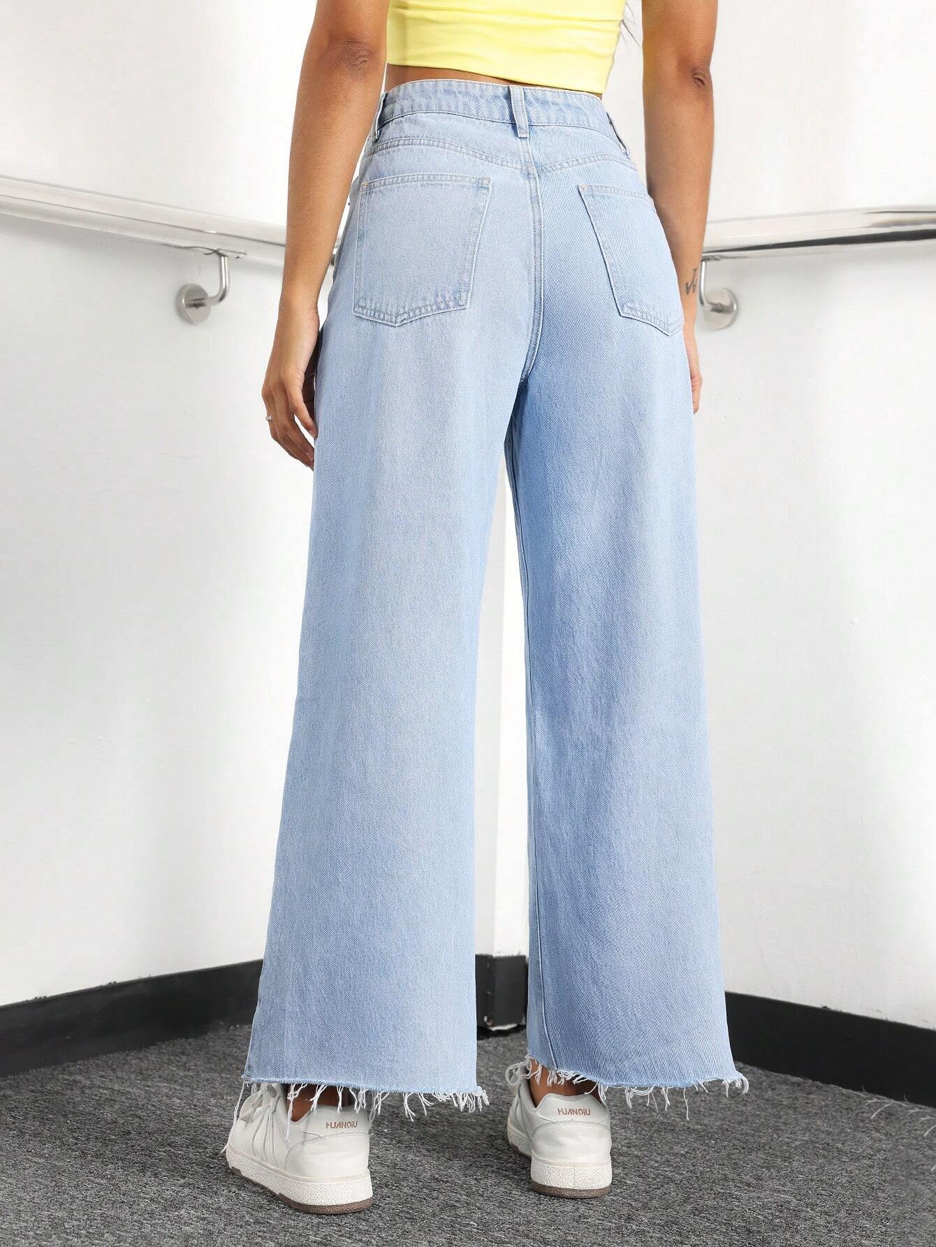 EZwear Women's Casual Daily Wear Wide Leg Denim Pants shein