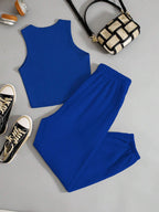 EZwear Ladies' Solid Color Vest And Letter Print Shorts Set shein