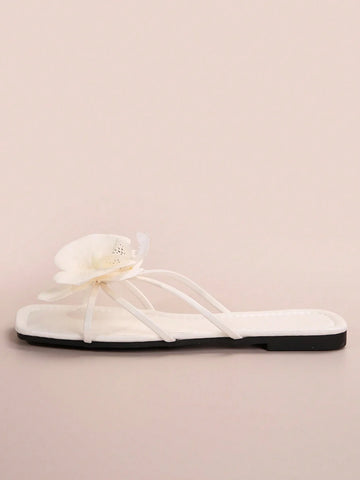 French Style Floral Strap Flat Slide Sandals