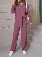 Relaxiva Flap Detail Drop Shoulder Shirt & Pants shein
