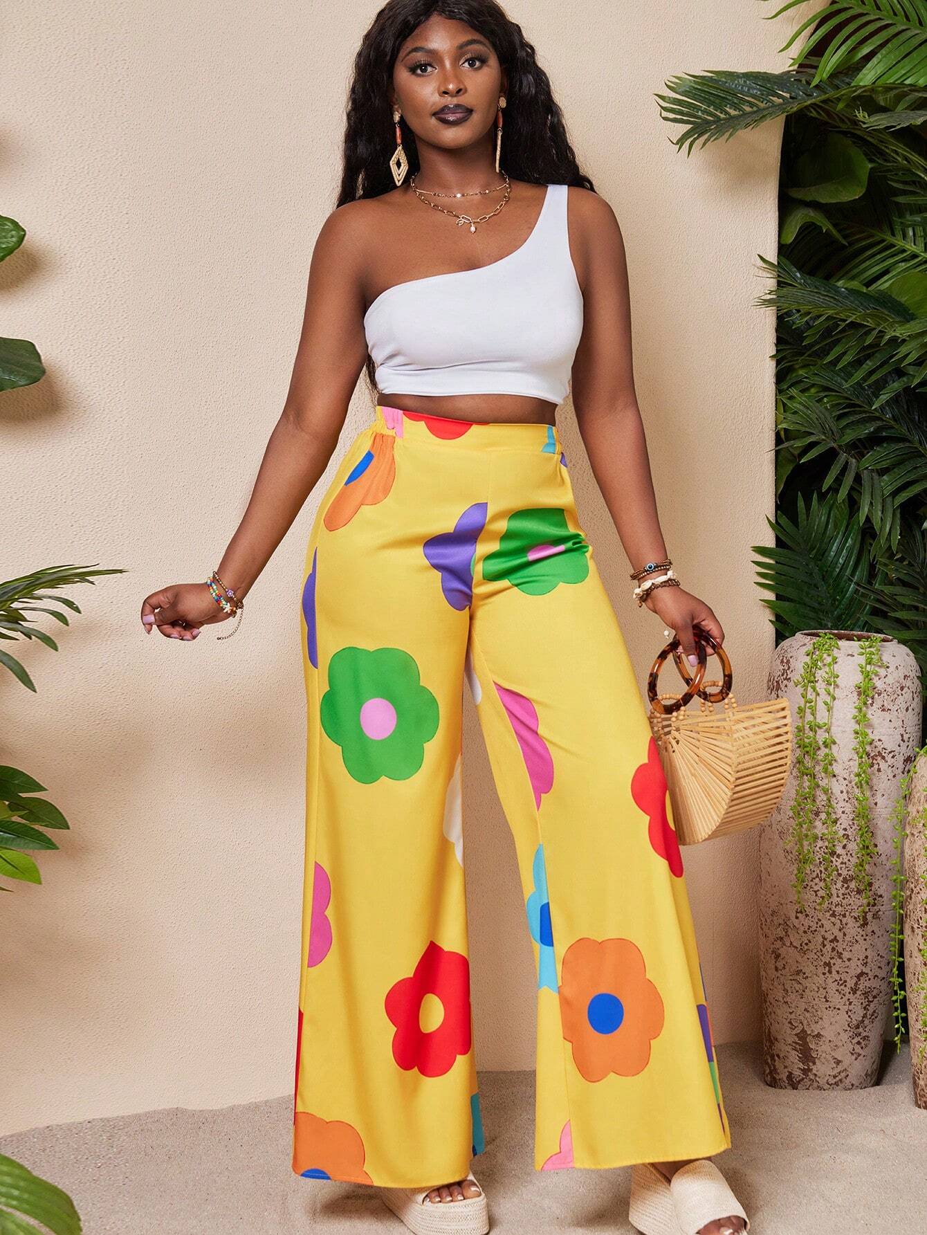 Slayr Summer Casual Vacation Colorful Flower All-Over Printed Wide-Leg Pants shein