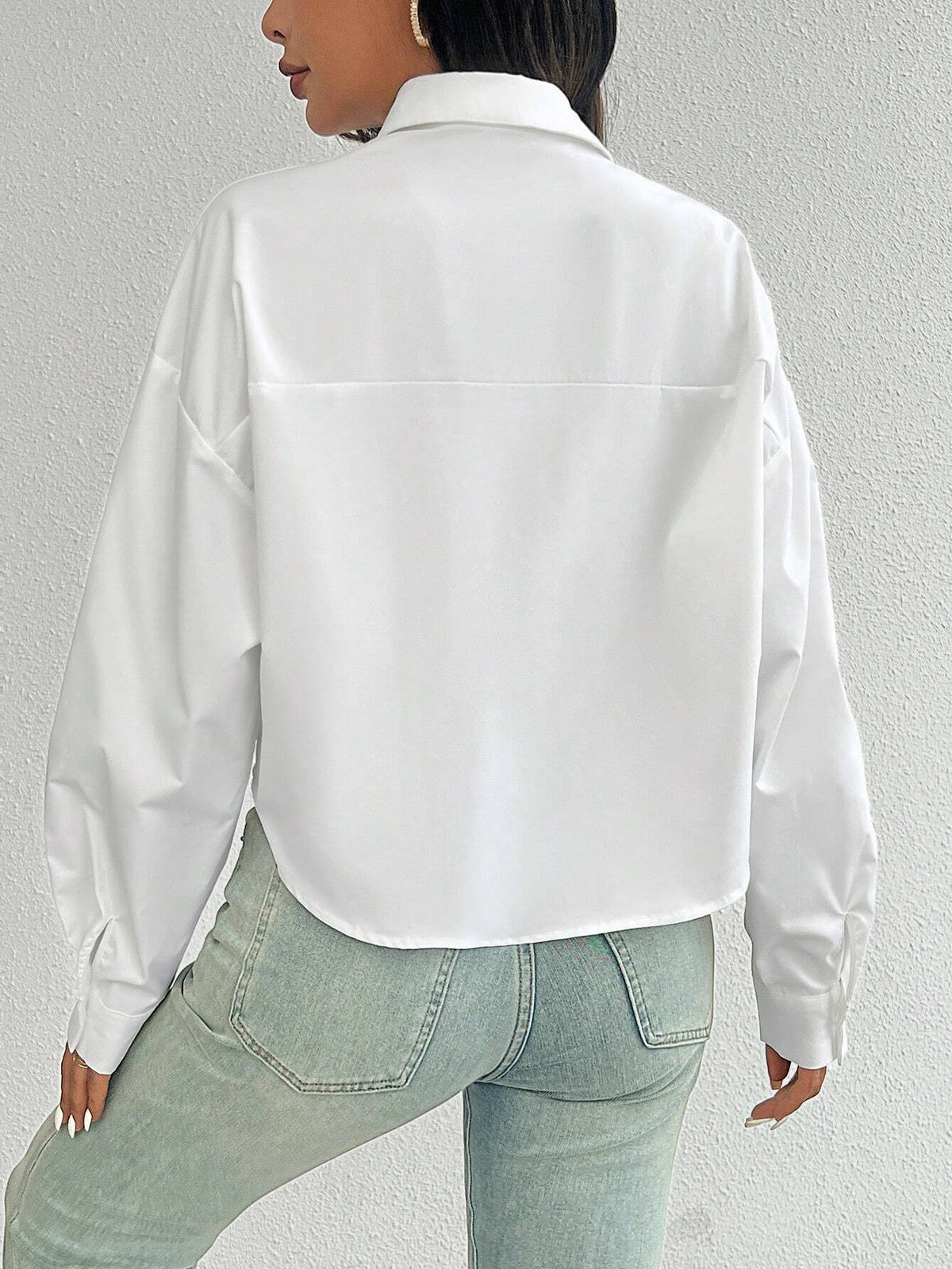 ChicEase Women Plain Button Front Long Sleeve Pocket Casual Shirt shein