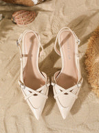 Women's Elegant Crisscross Strap Pointed Toe V-Cut Buckle High Heel Pumps shein