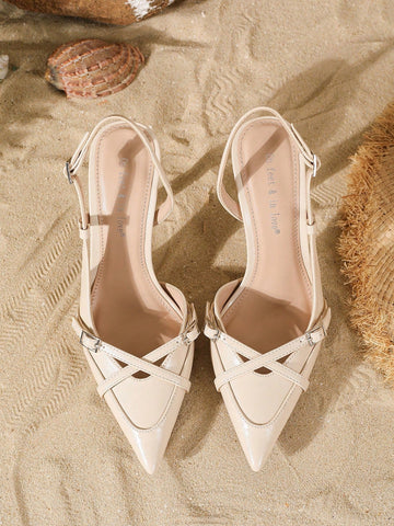 Women's Elegant Crisscross Strap Pointed Toe V-Cut Buckle High Heel Pumps