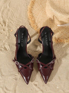 Women's Elegant Crisscross Strap Pointed Toe V-Cut Buckle High Heel Pumps shein