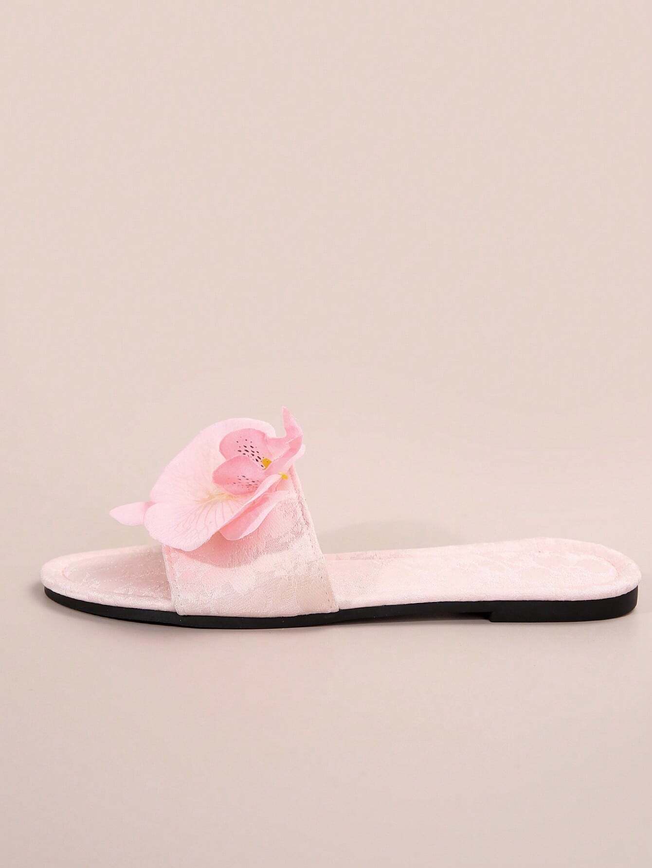 French Style Floral Strap Flat Slide Sandals shein