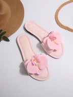 French Style Floral Strap Flat Slide Sandals shein